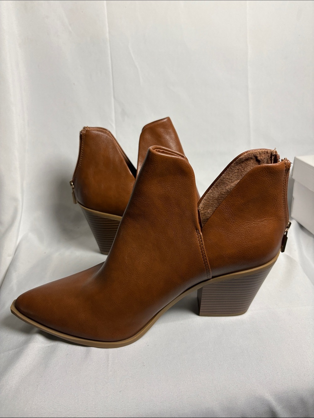Wild pair Cognac Pointed Ankle Booties with Stacked Heel size 10